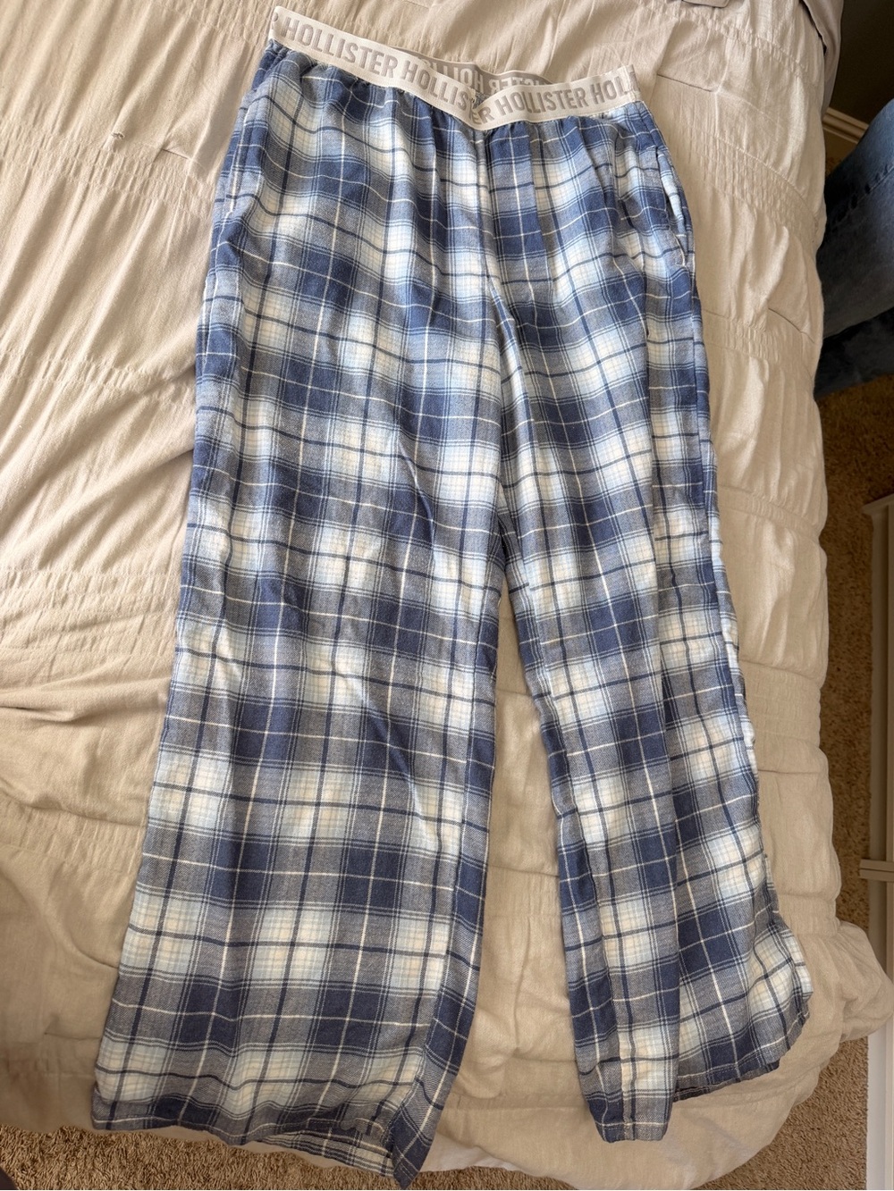 Hollister Blue and White Plaid Pajama Bottoms